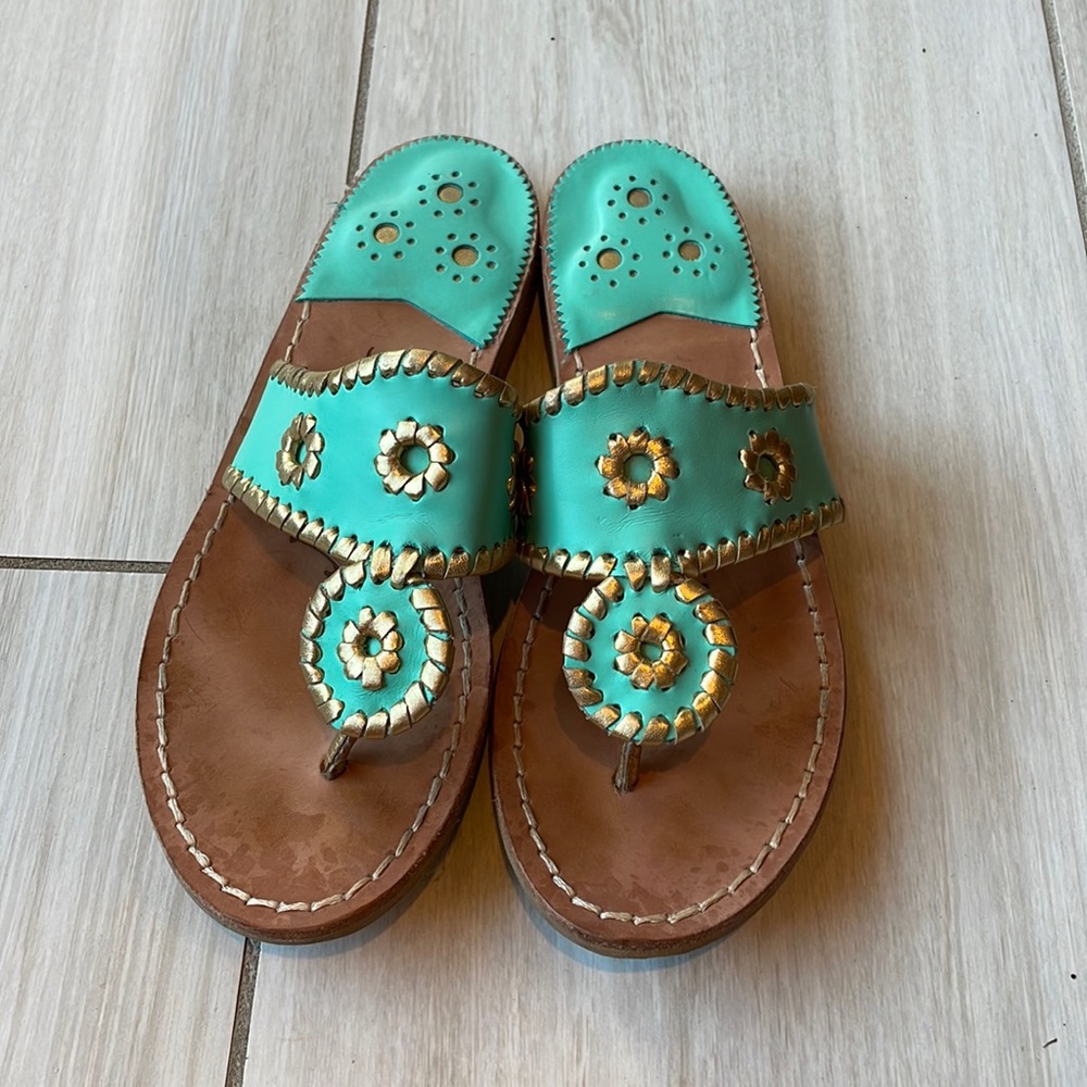 Jack Rogers Nantucket Gold Sandal in Caribbean